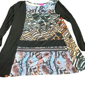 Max & Rina Womens Tunic Multi Color Size Large Polyester Blend Stretch Zipper